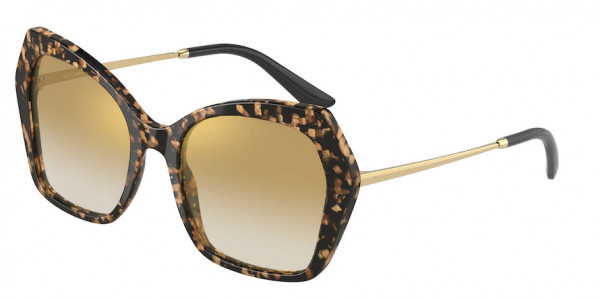 Dolce & Gabbana DG4399F Sunglasses, 911/6E CUBE BLACK/GOLD LIGHT BROWN MI (BLACK)