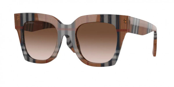Burberry BE4364 KITTY Sunglasses, 396713 KITTY CHECK BROWN BROWN GRADIE (BROWN)