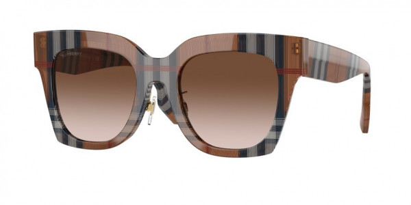 Burberry BE4364F KITTY Sunglasses, 396713 KITTY CHECK BROWN BROWN GRADIE (BROWN)