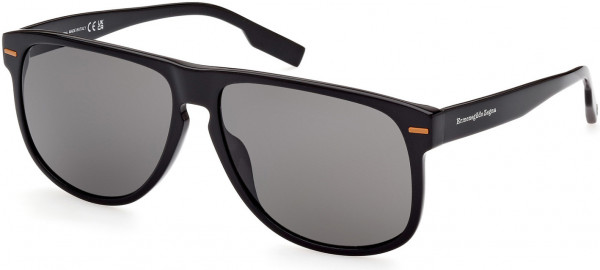 Ermenegildo Zegna EZ0201 Sunglasses, 01A - Shiny Black, Vicuna / Smoke