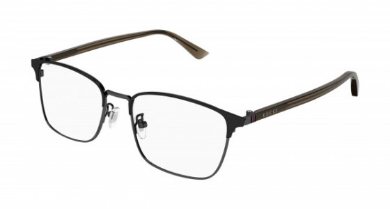 Gucci GG1124OA Eyeglasses, 003 - BLACK with BROWN temples and TRANSPARENT lenses
