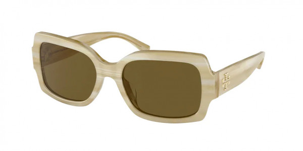 Tory Burch TY7135UM Sunglasses, 189073 LIGHT IVORY HORN SOLID BROWN (WHITE)