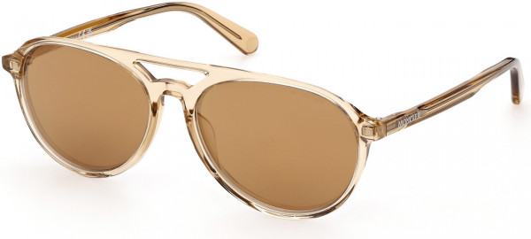 Moncler ML0228 Sunglasses, 57L - Shiny Transparent Amber / Roviex With Gold Flash Lenses