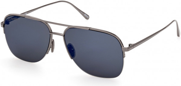 Omega OM0034 Sunglasses, 08C - Shiny Gunmetal  / Smoke With Blue Mirror Lenses