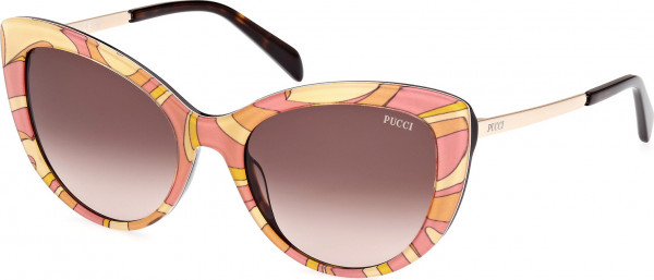 Emilio Pucci EP0191 Sunglasses, 74F - Pink/Striped / Shiny Pale Gold