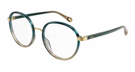 Chloé CH0033O Eyeglasses, 006 - GREEN with BLUE temples and TRANSPARENT lenses