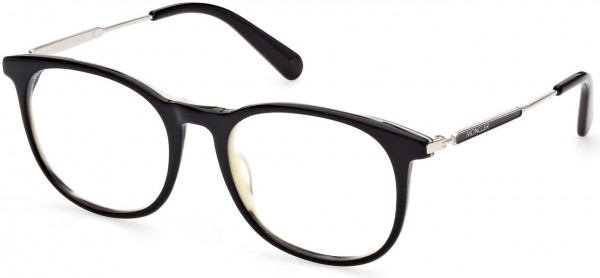 Moncler ML5152-F Eyeglasses, 005 - Shiny Bilayer Black & Horn Havana, Shiny Palladium