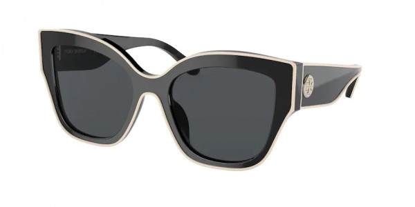 Tory Burch TY7184U Sunglasses, 192987 BLACK WITH IVORY PIPING SOLID (BLACK)