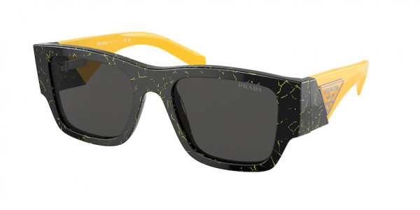 Prada PR 10ZSF Sunglasses, 19D5S0 BLACK/YELLOW MARBLE DARK GREY (BLACK)