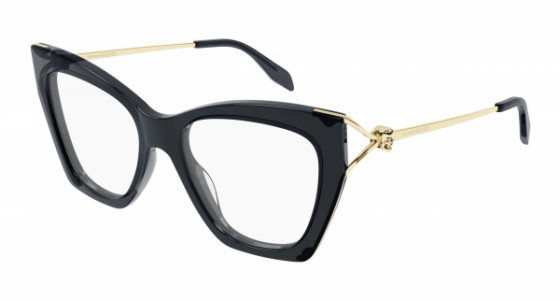 Alexander McQueen AM0376O Eyeglasses, 002 - GREY with GOLD temples and TRANSPARENT lenses