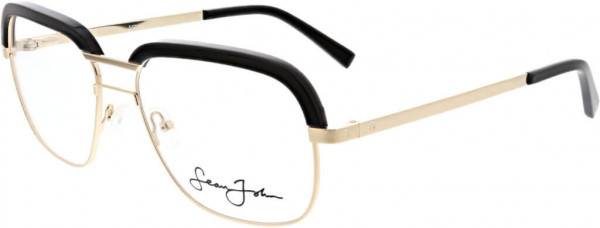 Sean John SJO5146 Eyeglasses, 770 Shiny Gold Metal W/ Shiny Black Acetate Top Bar