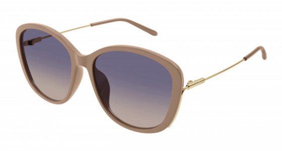 Chloé CH0175SK Sunglasses, 003 - NUDE with GOLD temples and BLUE lenses