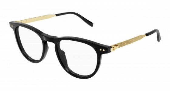 dunhill DU0074O Eyeglasses, 002 - BLACK with GOLD temples and TRANSPARENT lenses