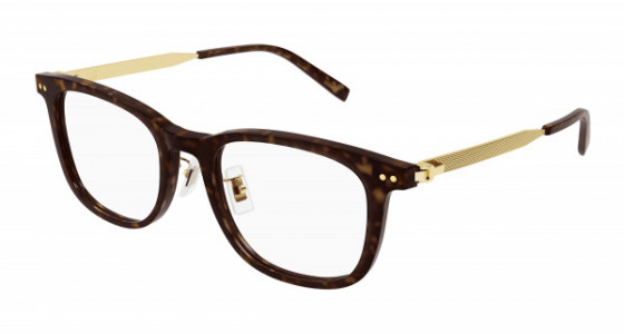 dunhill DU0072OA Eyeglasses, 007 - HAVANA with GOLD temples and TRANSPARENT lenses