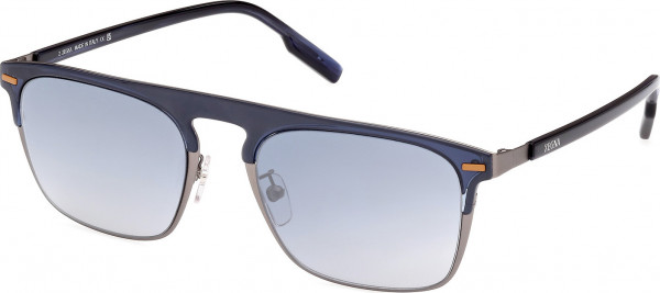 Ermenegildo Zegna EZ0216-H Sunglasses, 90X - Shiny Light Ruthenium / Shiny Blue