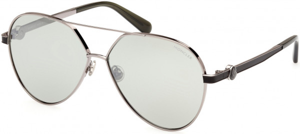 Moncler ML0263 Vizta Sunglasses, 14Q - Matte Black, Green, Silver / Green-Silver Mirror