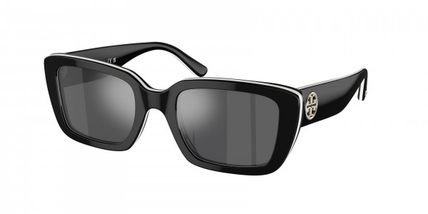 Tory Burch TY7190U Sunglasses, 19466G BLACK WHITE TRILAYER GREY MIRR (BLACK)