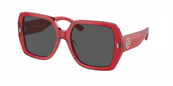 Tory Burch TY7191U Sunglasses, 193687 TRANSPARENT RED SOLID GREY (RED)