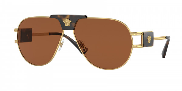Versace VE2252 Sunglasses, 147073 GOLD DARK BROWN (GOLD)
