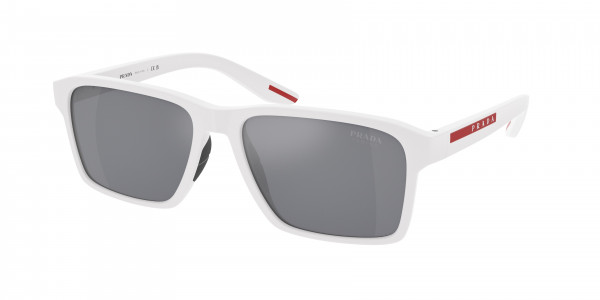 Prada Linea Rossa PS 05YSF Sunglasses, TWK40A WHITE RUBBER LIGHT BLUE MIRROR (WHITE)