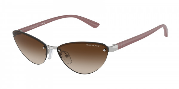 Armani Exchange AX2049S Sunglasses, 604513 SHINY SILVER GRADIENT BROWN (SILVER)