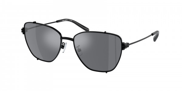 Tory Burch TY6105 Sunglasses, 32826V SHINY BLACK DARK GREY FLASH SI (BLACK)