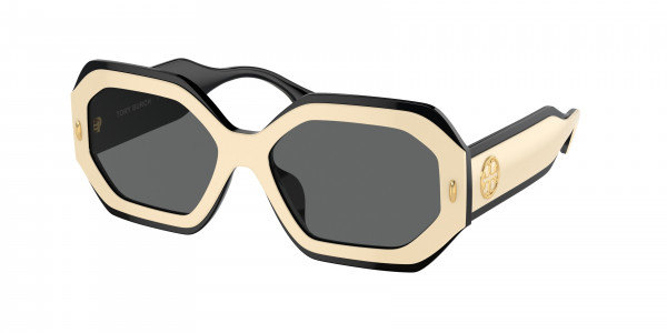 Tory Burch TY7192U Sunglasses, 196187 BLACK/IVORY DARK GREY SOLID (BLACK)
