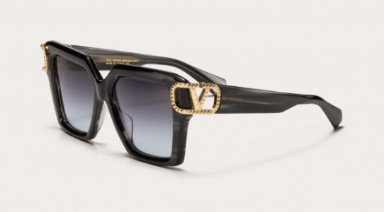 Valentino V - UNO Sunglasses, Translucent Black Swirl - V-Light Gold  w/ Dark Grey to Clear  - AR