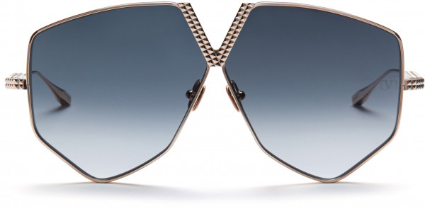 Valentino V - HEXAGON Sunglasses, White Gold w/ Dark Grey to Clear - AR