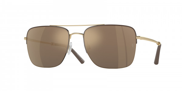 Oliver Peoples OV1343S R-2 Sunglasses, 50355A R-2 UMBER/GOLD DESERT FLASH MI (GOLD)