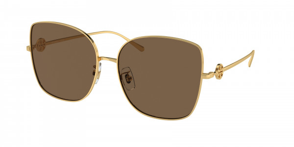 Tory Burch TY6106D Sunglasses, 334373 SHINY GOLD DARK BROWN (GOLD)