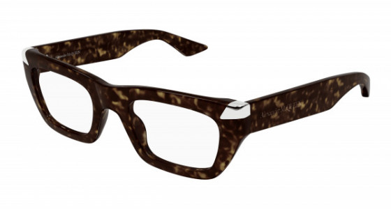 Alexander McQueen AM0444O Eyeglasses, 002 - HAVANA with TRANSPARENT lenses