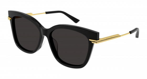 Bottega Veneta BV1296SA Sunglasses, 001 - BLACK with GOLD temples and GREY lenses