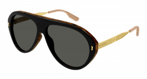 Gucci GG1515S Sunglasses, 001 - BLACK with GOLD temples and GREY lenses