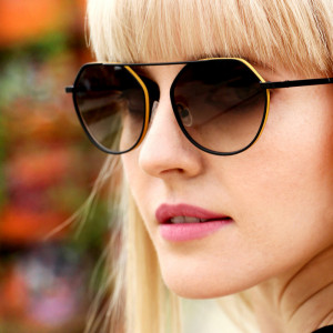 Vanni Remaster VS671 Sunglasses, shiny light gold / havana with blue details acetate ring