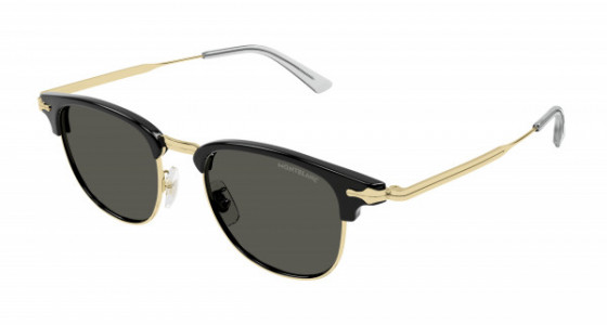 Montblanc MB0364S Sunglasses, 001 - BLACK with GOLD temples and GREY lenses