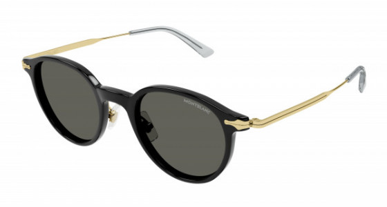 Montblanc MB0362S Sunglasses, 001 - BLACK with GOLD temples and GREY lenses