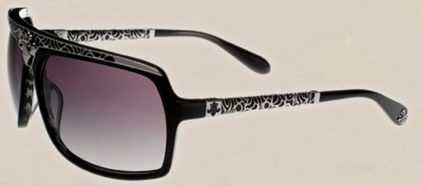 Affliction Talon Sunglasses, Black Shiny Silver w/ Grey Gradient Lenses
