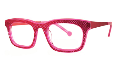 LA Eyeworks Rialto Eyeglasses, 835262 Red Velvet Perforated On Tangy Fuchsia