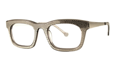 LA Eyeworks Rialto Eyeglasses, 849333 Raw Stainless Perforated On Tangy Fuchsia