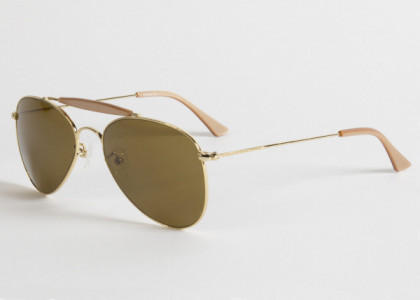 Shuron MacArthur Sunglasses, Gold w/ Skull Temple (Brown Lenses)